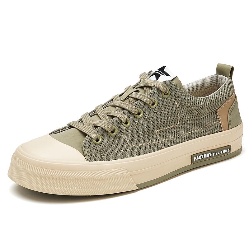 Men's Spring Korean-Style Canvas Shoes: Trendy, Versatile, Low-Top, Flat-Soled, Lace-Up, Comfortable, Casual Skate Sneakers.