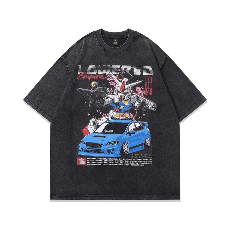 Men'S Half-Sleeved T-Shirt American Hip-Hop Retro Print Oversize Washed Short-Sleeved T-Shirt