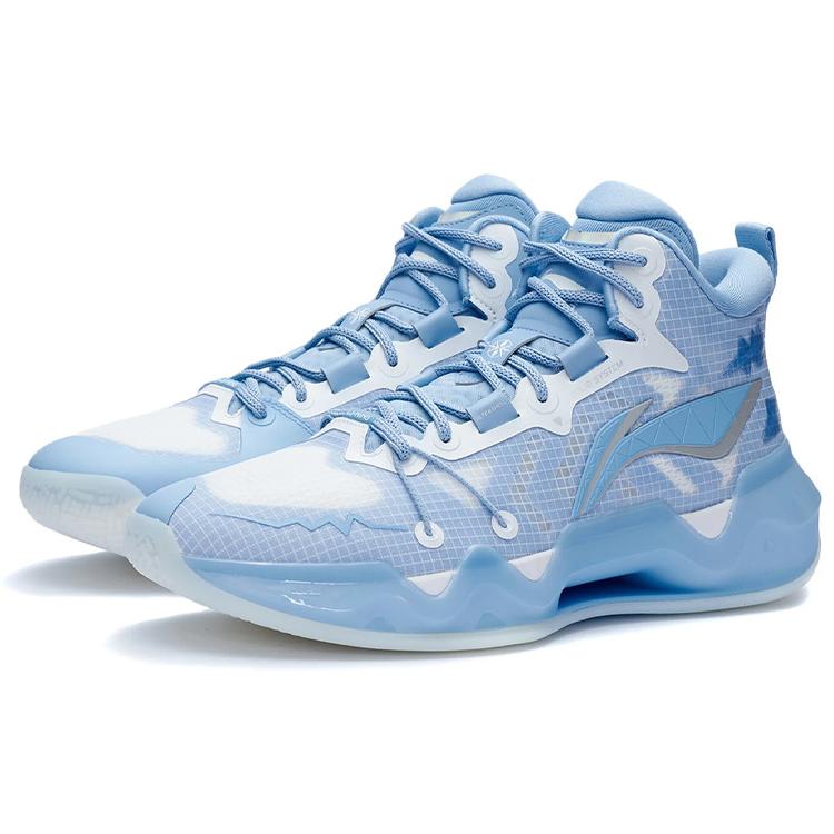 New LiNing Liren 2 Cushioned Slip Resistant Rebound Mid Top Basketball Shoes Snow Blue ABAR087-3