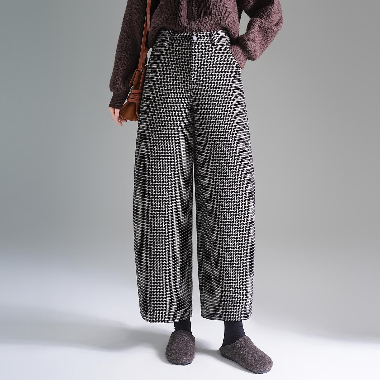 Plus Size Women s High-Waisted Wool Houndstooth Wide-Leg Cropped Pants Size 28