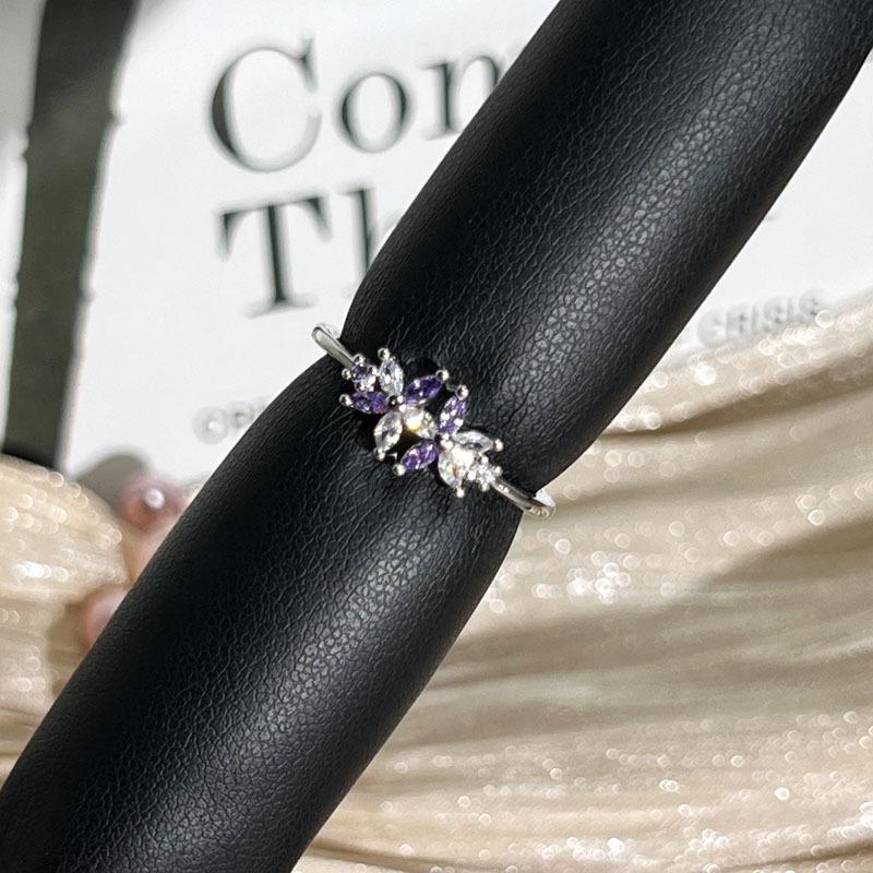 Colorful Zircon Flowers Exquisite Binning Flowers Small Building Sweet Opening Ring Women's Hot Sale High-end Light Luxury Versatile Ring