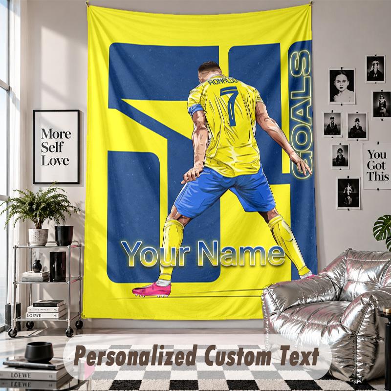 Wandbehang mit individuellem Namen & Text, Cristiano Ronaldo Dekorationstuch für das Schlafzimmer