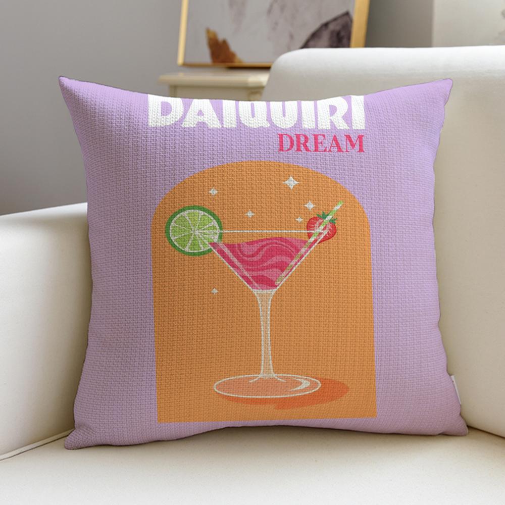 

Refreshing Daiquiri CocktailS Cushion Cover Breathable and skinfriendly linen pillowcase square removable and washable cushion 30X30cm