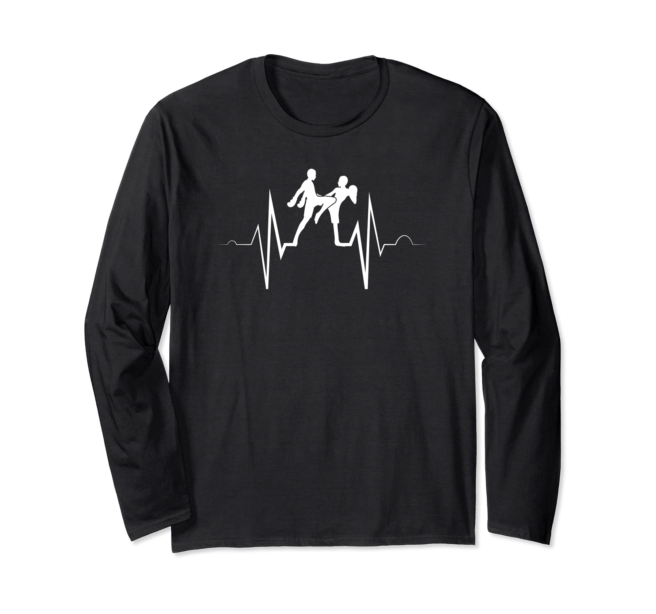 Muay Thai Heartbeat Kickboxing EKG Heartbeat Kickboxing MMA Long Sleeve T-Shirt