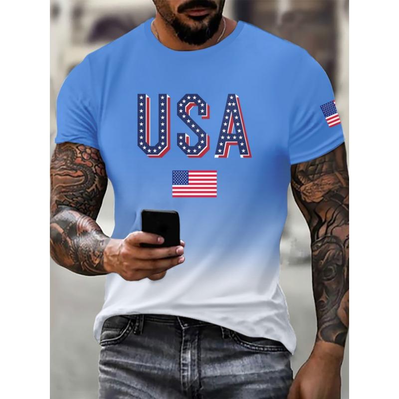 3D Digital Printed Casual Men's T-shirt with American Flag T-Shirts