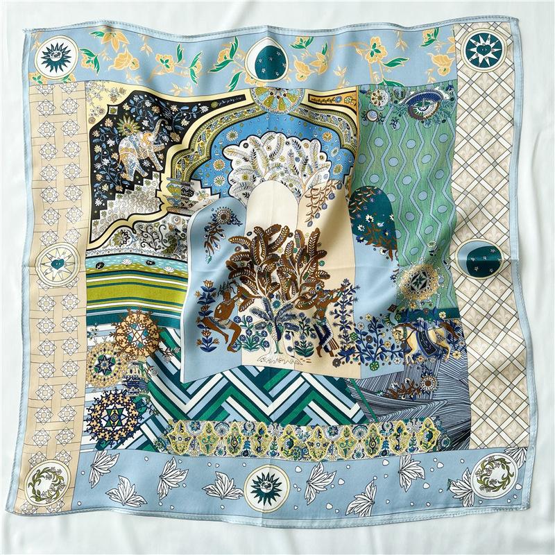 53*53 см квадратный шелковый шарф женский модный принт маленький шейный платок офисный — фото 8