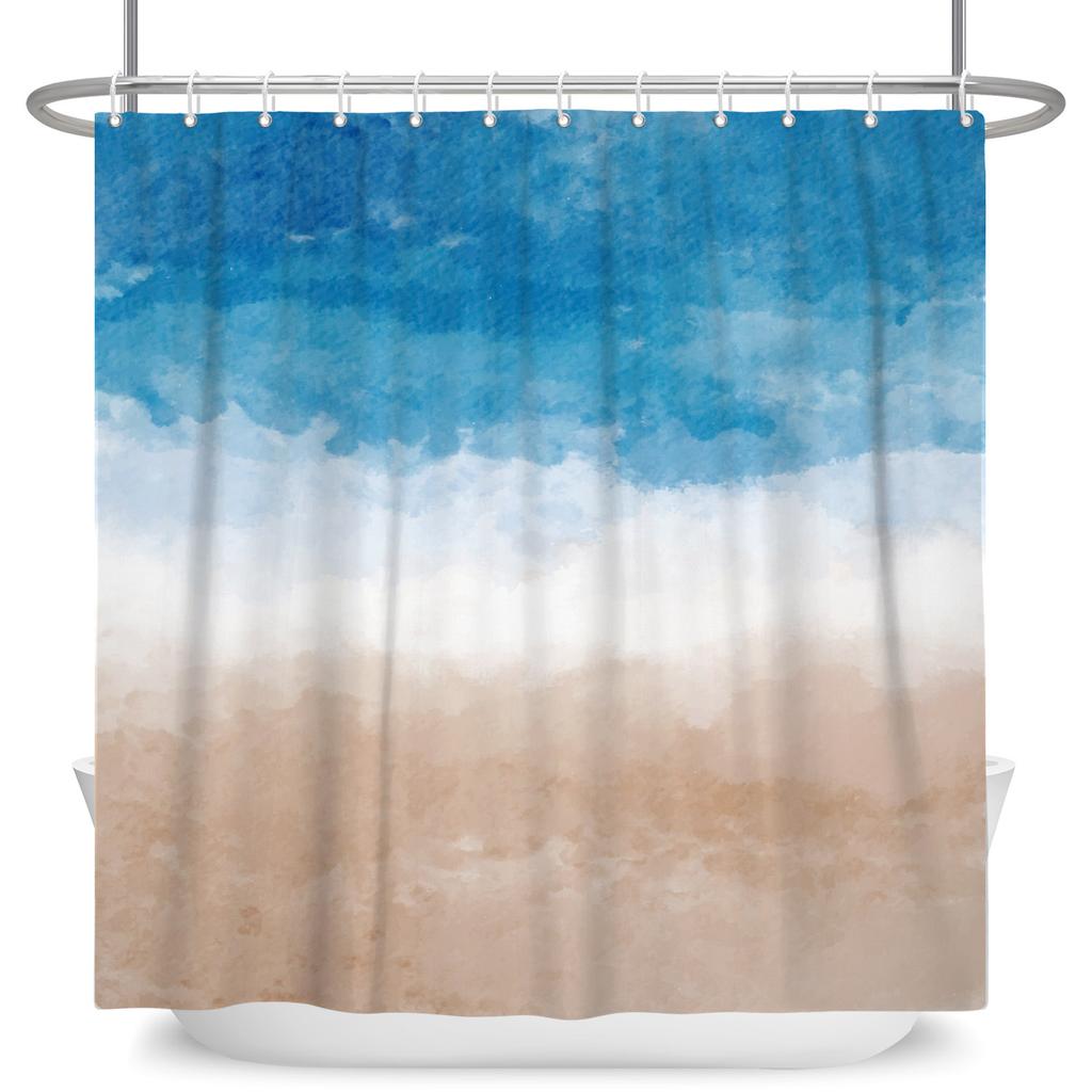 Tropical Starfish Shower Curtain with Hooks Waterproof Polyester Bathroom Curtain Ocean Beach Design Easy Clean Bathtub Curtains