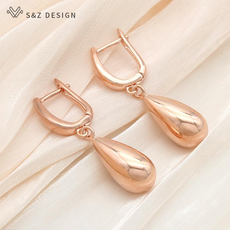 Mode Elegante Rose Gold Farbe Wasser Tropfen Metall Baumeln Ohrringe Anhänger Halskette Schmuck Sets Für Frauen Hochzeit Geschenk