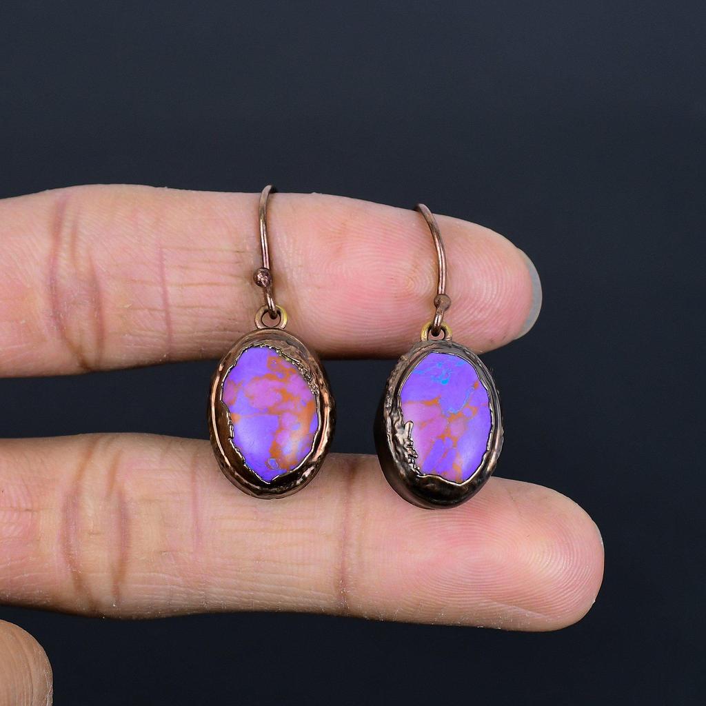 Purple Copper Turquoise Earrings, Copper Electroformed Jewelry, Gemstone Earrings, Gift For Her Handmade Dainty Jewelry