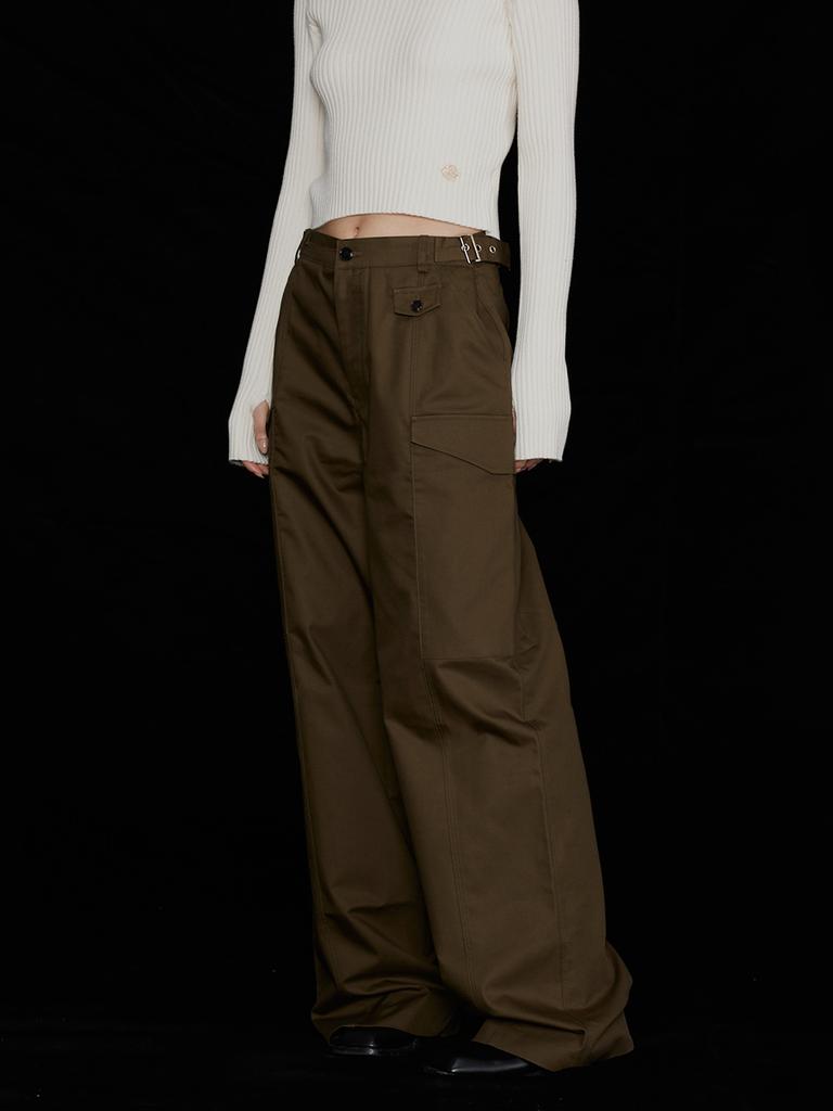 Disembeoten Cotton Wide Pocket Pants Olive