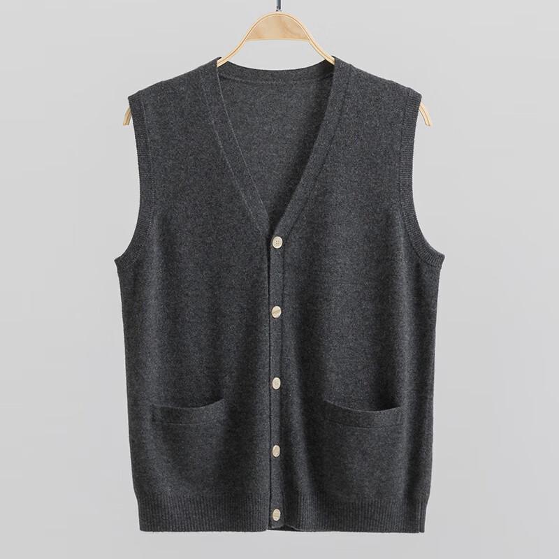 Hengyuanxiang Men's Pure Wool Button-Up Vest Cardigan