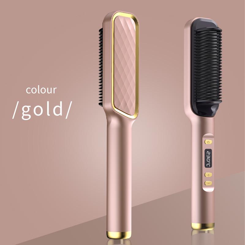 2-in-1 LCD Hair Comb: Negative Ion Straightening & Curling Iron with Anti-Static Technology