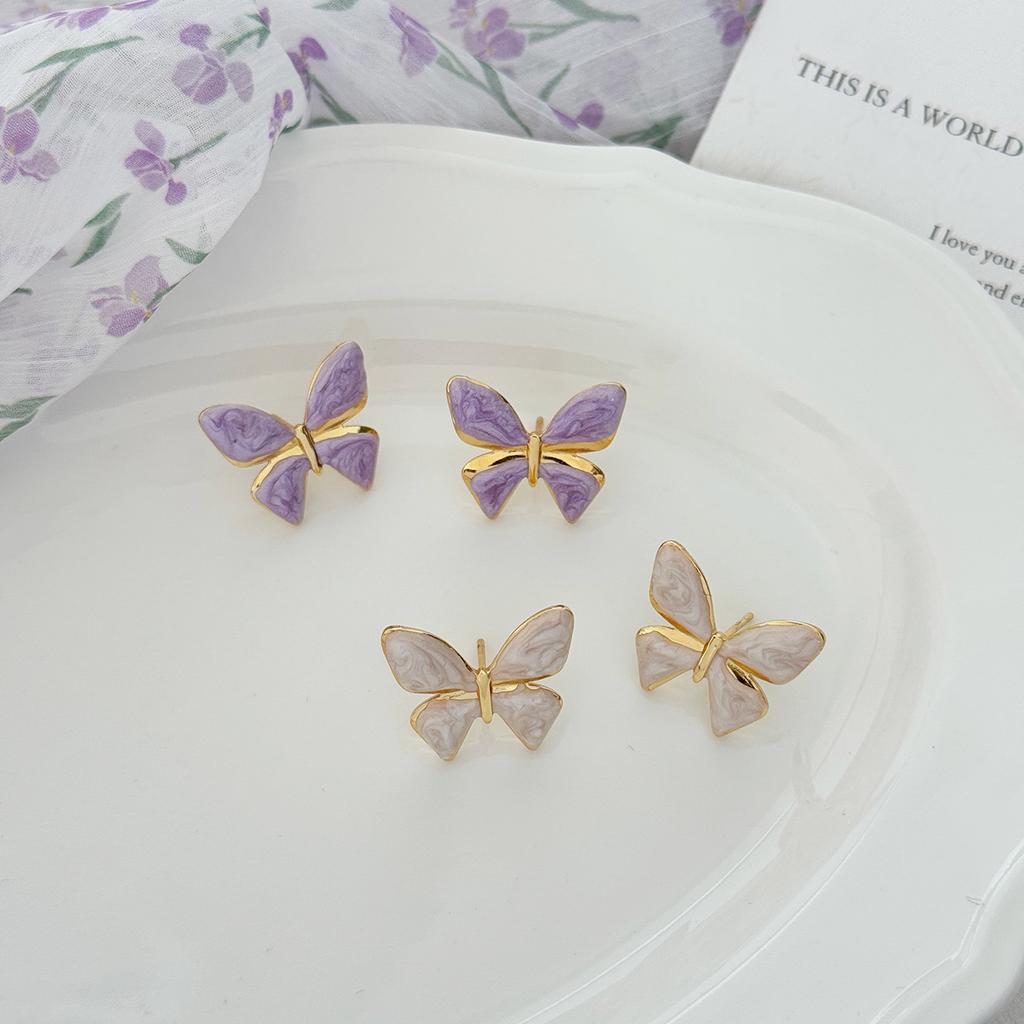 Sweet color butterfly earrings temperament light luxury small fresh versatile earrings butterfly purple exquisite niche