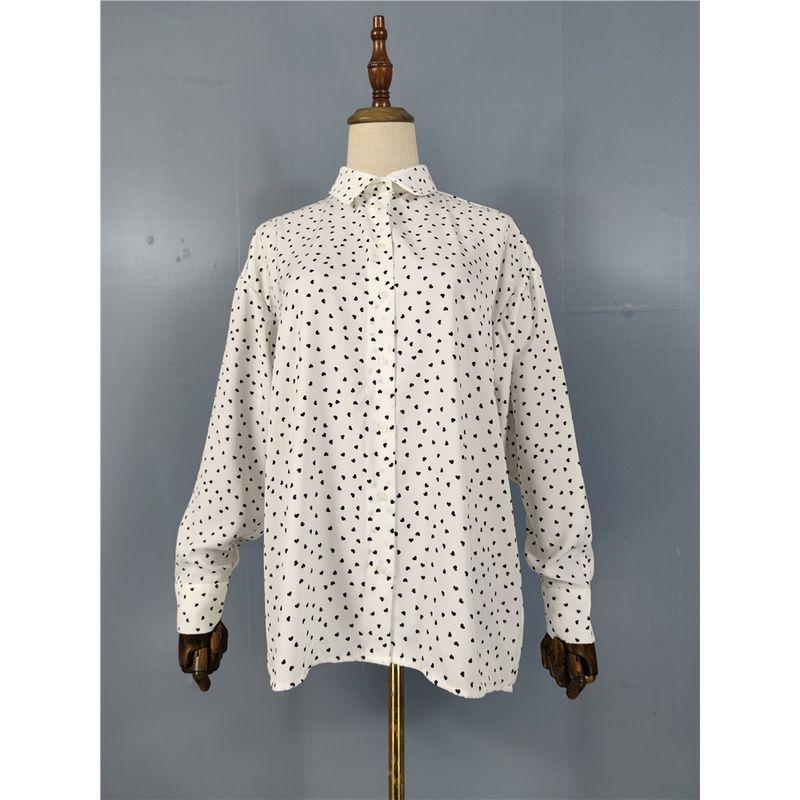 Export In Summer New Arrival French Style Temperament High Quality Smooth Satin Comfortable Long Sleeves Print Work Clothing All-Matching Shirt