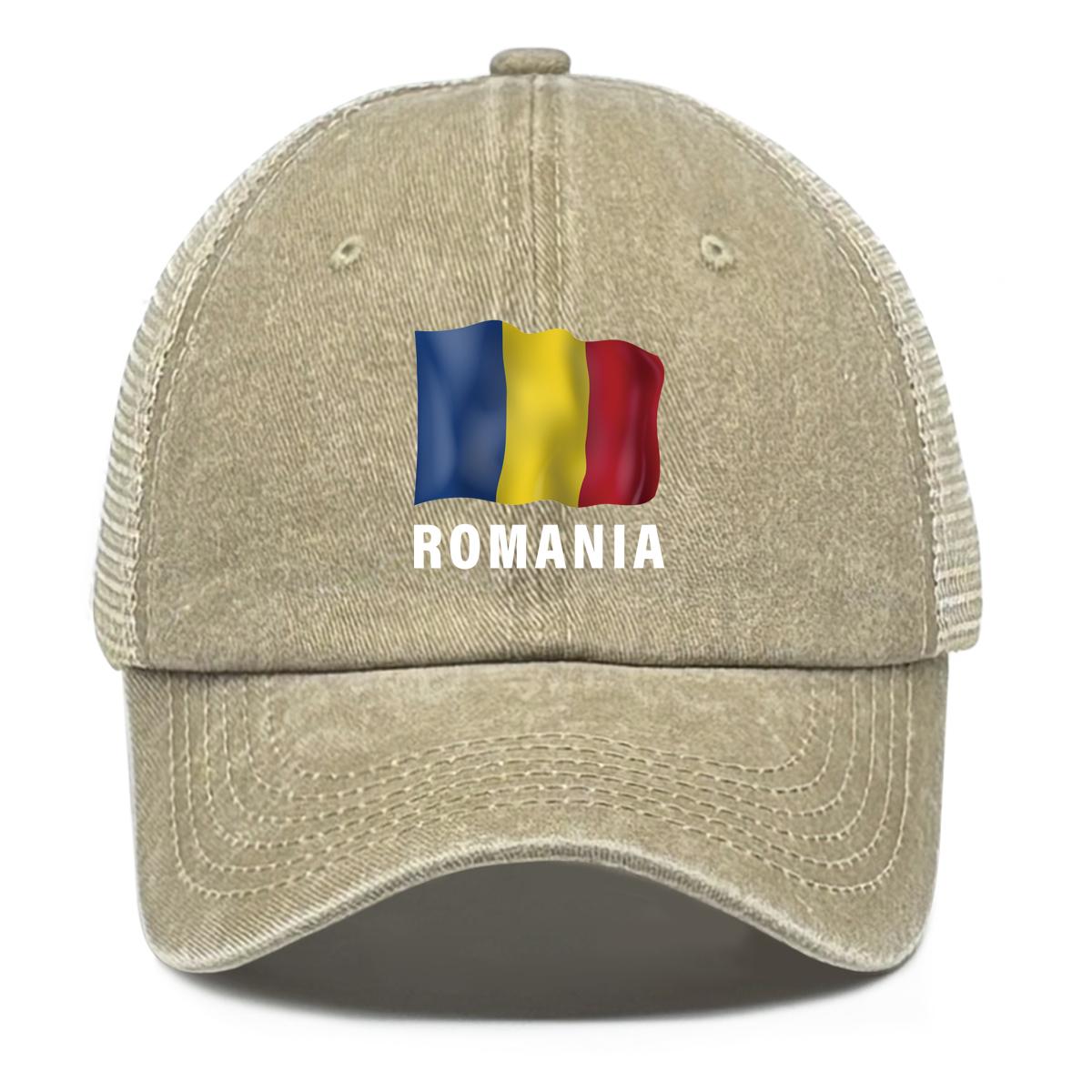 Кепка снепбек с принтом флага Румынии, патриотичная папина кепка, головной убор, солнцезащитный козырек, ретро, солнцезащитный козырек, регулируемая кепка тракера as the picture хаки