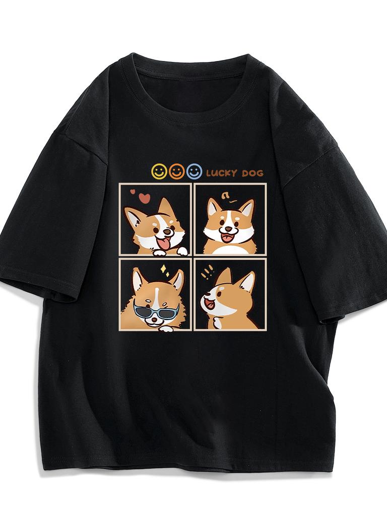 ZX Summer Mens 100 Pure Cotton Dog Pattern Printed Tshirt Casual Short Sleeved Round Neck TshirtSummer Outdoor Mens Clothing