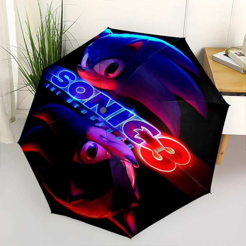 1pc Sonic the Hedgehog 3 Theme Fully Automatic Folding Portable Umbrella, 8 Iron Frames, Three-Fold Design, Suitable for All Seasons, Suitable for Out