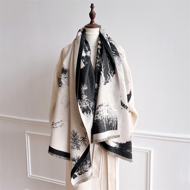 Luxury Winter Scarf for Women Warm Pashmina Shawl Thick Cashmere Blanket Chunky Stoles Lady Elegant Poncho Chinese Style Bufanda