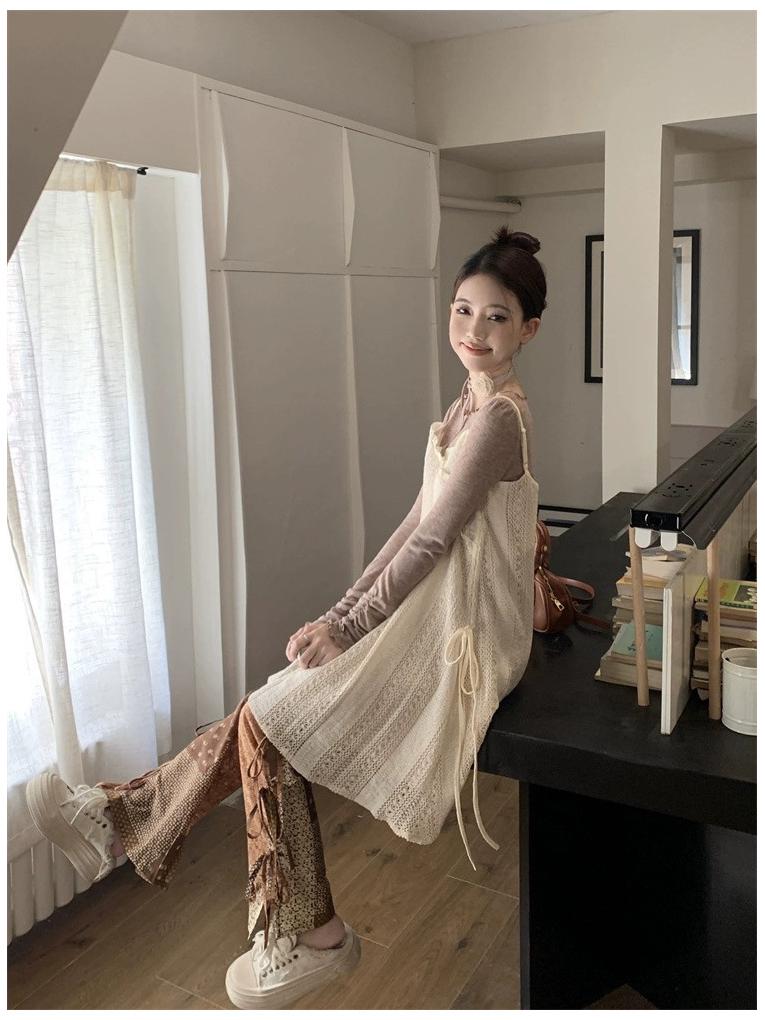 Women's Niche Lace Camisole Dress, Spring 2026 - New Slimming A-line Mini Skirt with Drawstring for Layering and Style.