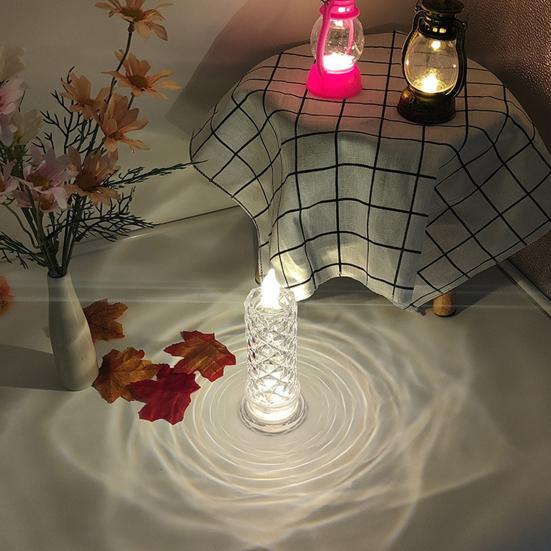 LED Candle Lights Romantic Rose Shadow Flameless Candles Lamp Elegant Crystal-like Pillar Candles
