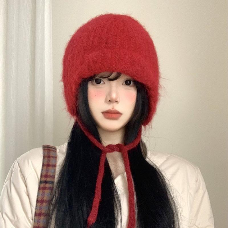 Winter Hat Women's Fleece Ear Protectors Knitted Wool Hat Big Head Circumference Headgear Outdoor Warmth