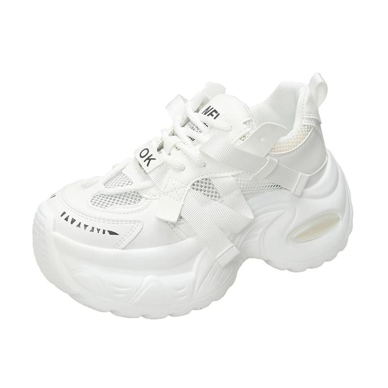 Fashion 7.5CM New 2025 Summer Women Platform Sneakers Thick Bottom Breathable Mesh Casual Chunky Shoes High Heel Sports Dad Shoes Woman