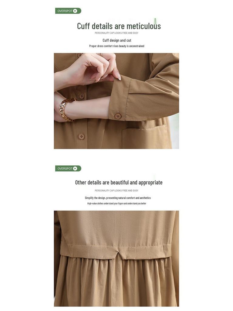 2025 Slimming Waist-Cinch Mid-Length Trench Coat for Middle-Aged Women - Spring/Autumn