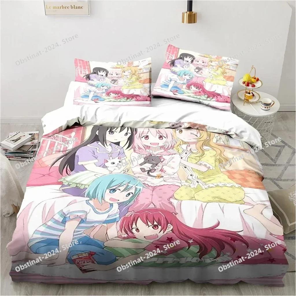 Puella Magi Madoka Magica Bedding Set Printed single Comforter Quilt Bed Cover Duvet Cover Pillow Case 3 Pieces Kids Adult Size