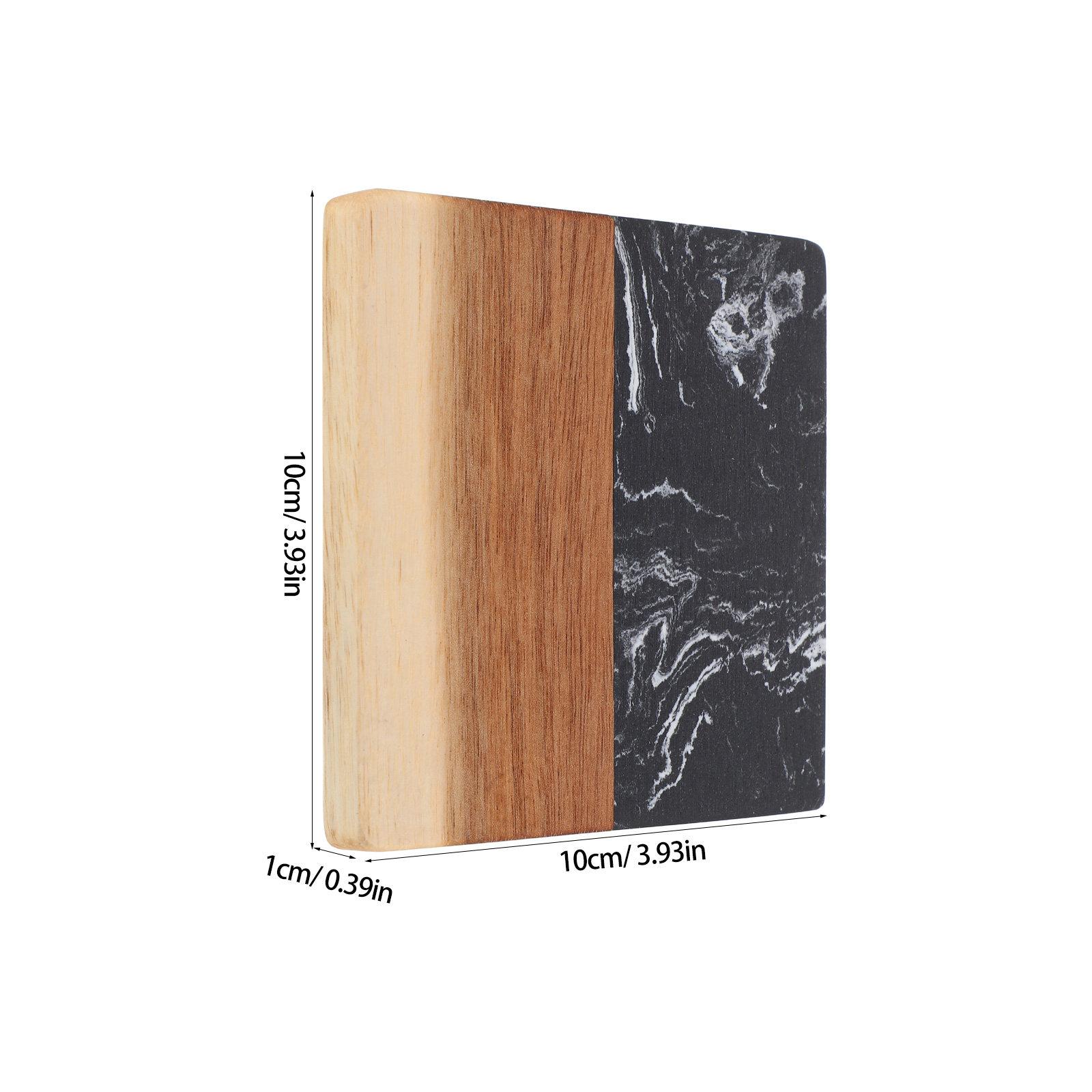 

4Pcs Wooden Serving Tray with Marble Coasters Set Square Acacia Wood Food Tray for Drinks Snacks Elegant Table Coasters Home чёрный