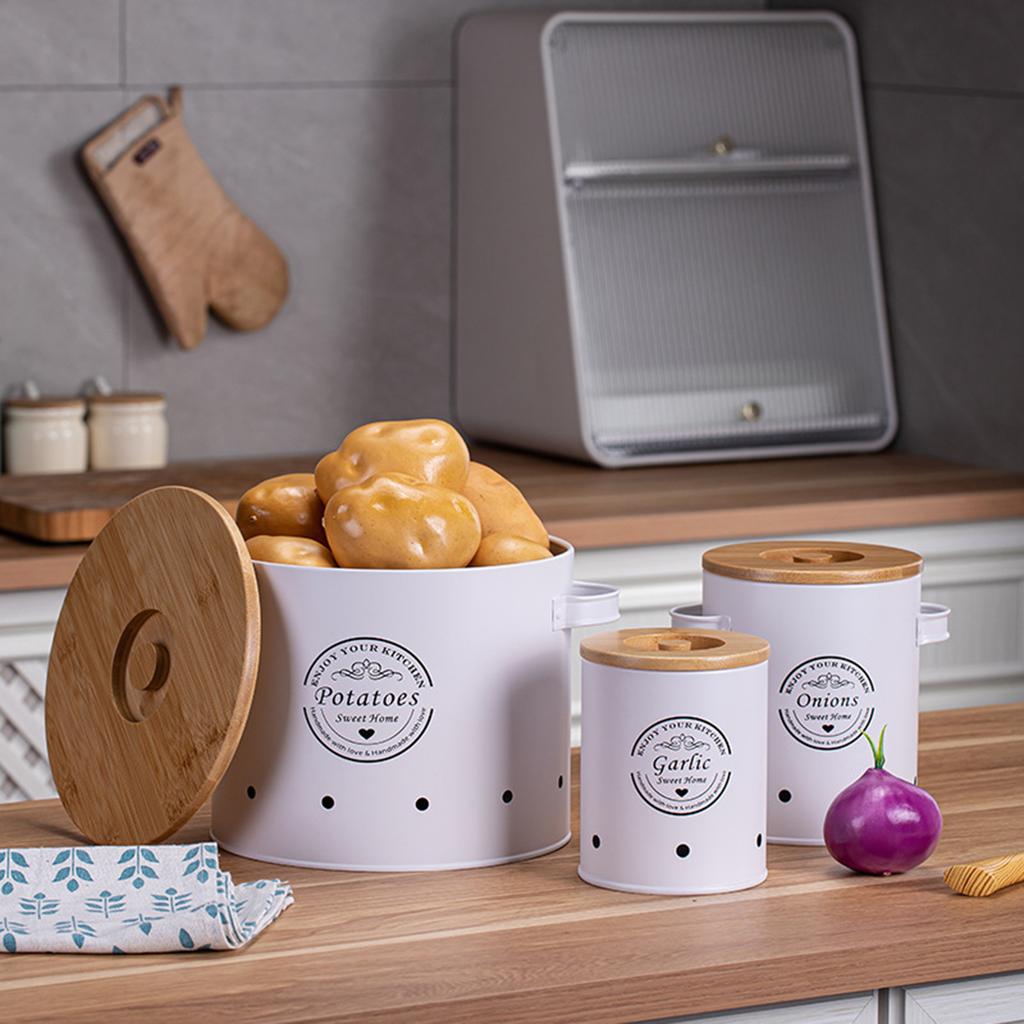 1/3 Pcs Garlic Potato Onion Keeper Fruit Pot/Storage Box Kitchen Storage Canisters Set Food Container Jars Buckets with Lid