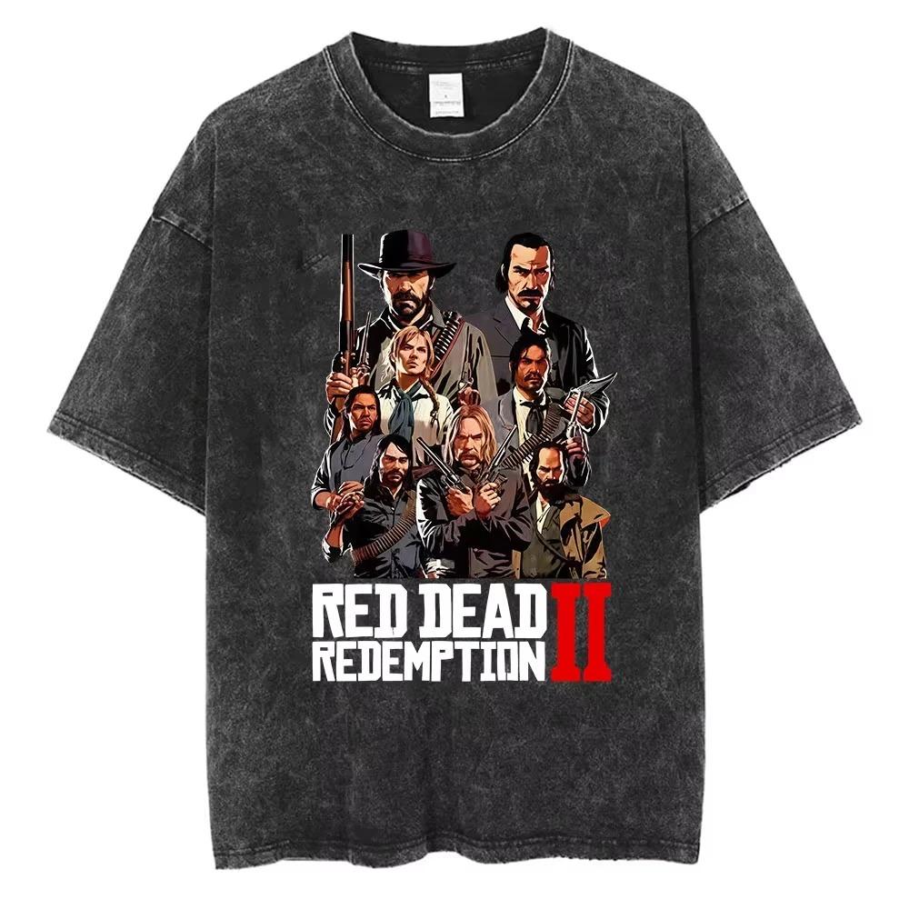 Nadměrné vintage tričko s krátkým rukávem a acidovým praním s logem Red Dead Redemption 2 a oboustranným grafickým potiskem Arthura Morgana