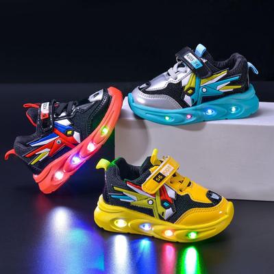 Chaussures Mecha de dessin animé pour garçons, chaussures de sport décontractées pour enfants, chaussures à lumière LED, printemps et automne
