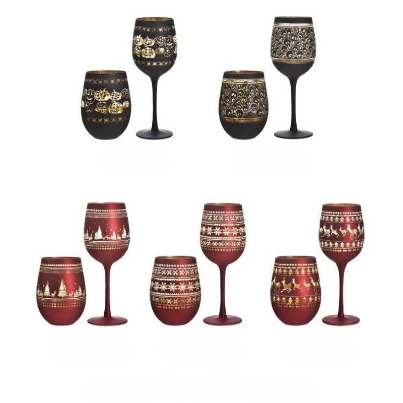 Creative Halloween Christmas Glass Wine Cup Household Colored High Footed Cup Egg Cup Wine Glasses Coffee Mugs