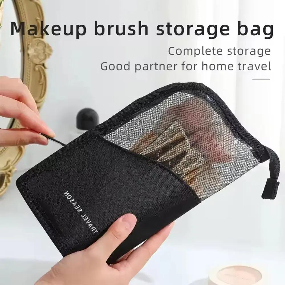 Portable Clear Lightweight Makeup Brush Toiletry Organizer Zippered Travel Cosmetic Organizer Bag Makeup Brush Storage