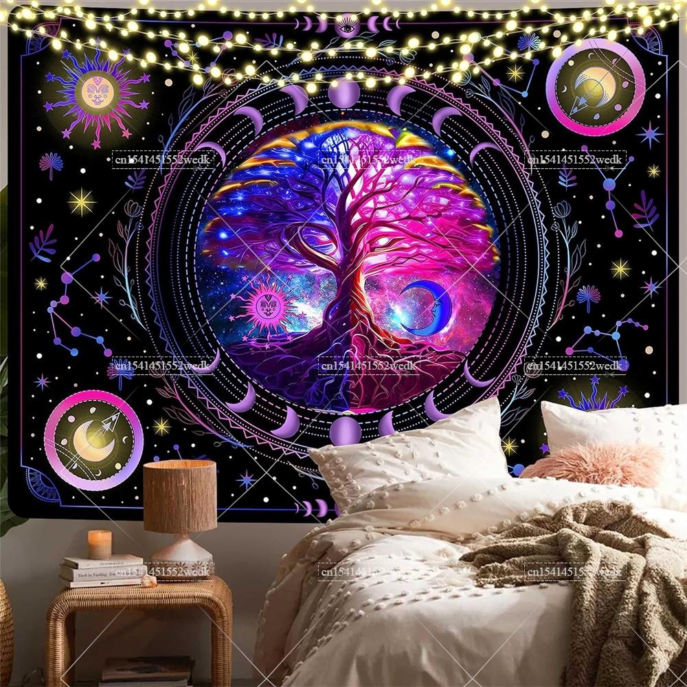 Tree Of Life Tapestry Wall Hanging For Home Decor Sun And Moon Tarot Tapestries Zodiac Constellation Aesthetic Yoga Meditation