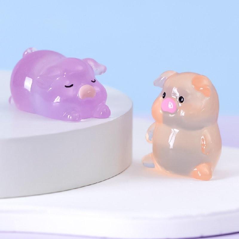 Cute Luminous Piggy Resin Figurine Perfect For Creative Diy And Desktop Decoration