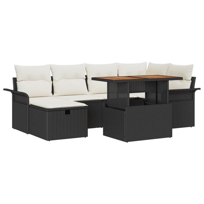 VidaXL Ensemble de Canapé de Jardin 7 Pièces avec Coussins Noir Poly Rattan 3359911