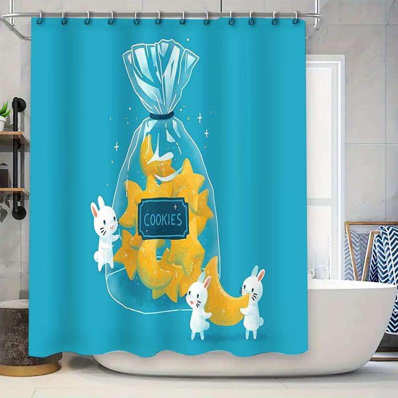 

Cute Rabbit Cookie Pattern Shower Curtain Farmhouse Easter Decor Bathroom Fabric Waterproof Backdrop 90x180cm