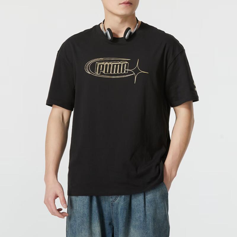 Puma Letter Print Outdoor Sports Crew Neck Short Sleeve T-Shirt Unisex T-Shirt Black 682346-01