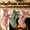 A sock, Vintage bow Christmas socks fabric plaid striped Christmas gift bag fireplace Christmas decoration socks