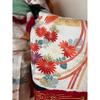 Used Kyoto Yuzen, pure silk, long-sleeved kimono, white background, Oke-shibori, dyeing, phoenix, flowers, gold piece embroidery, gold color