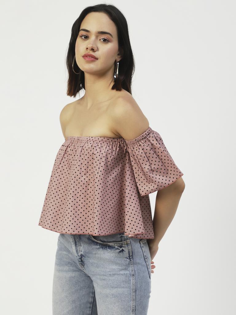Moomaya Cotton Printed Off-Shoulder Top Summer Wear Crop Top For Women