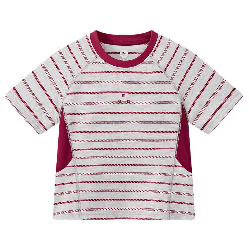 MQD Girls Outdoor Color-block Striped Short Sleeve T-shirt 120