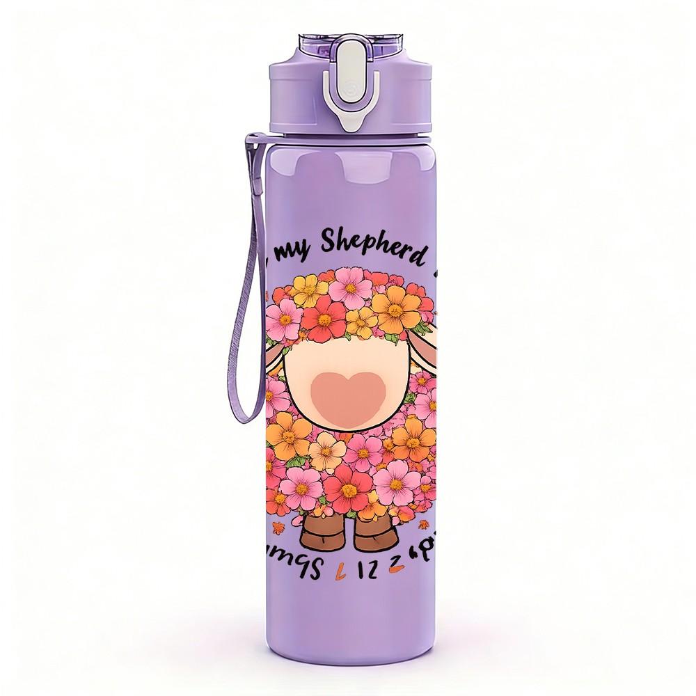 1PC Floral Sheep Circle Text 750ml Color Plastic Sports Water Bottle Leakproof Flip Straw Lid Suitable for Sports Office Home Use