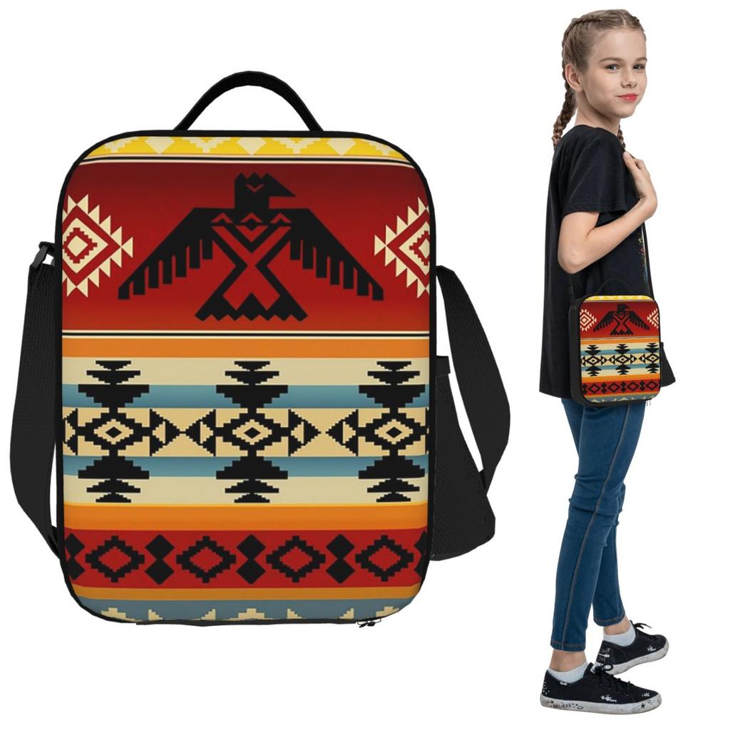 Thunderbird Native American Pattern Lunch Bags Insulated Bento Box Portable Lunch Tote Resuable Picnic Bags Cooler Bag School