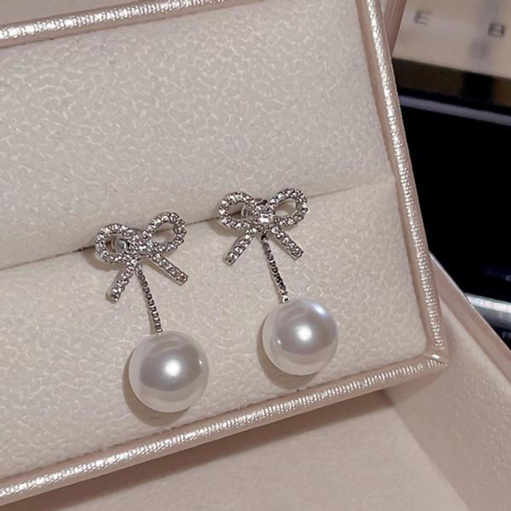 Women's Accessories Clear Ribbon Pearl Drop Earrings