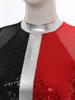 Women‘s 1960s Glitter Sequin Dress Long Sleeve Hollow Out Color Block Mini Sparkle Party Costume for Swinging Night Out