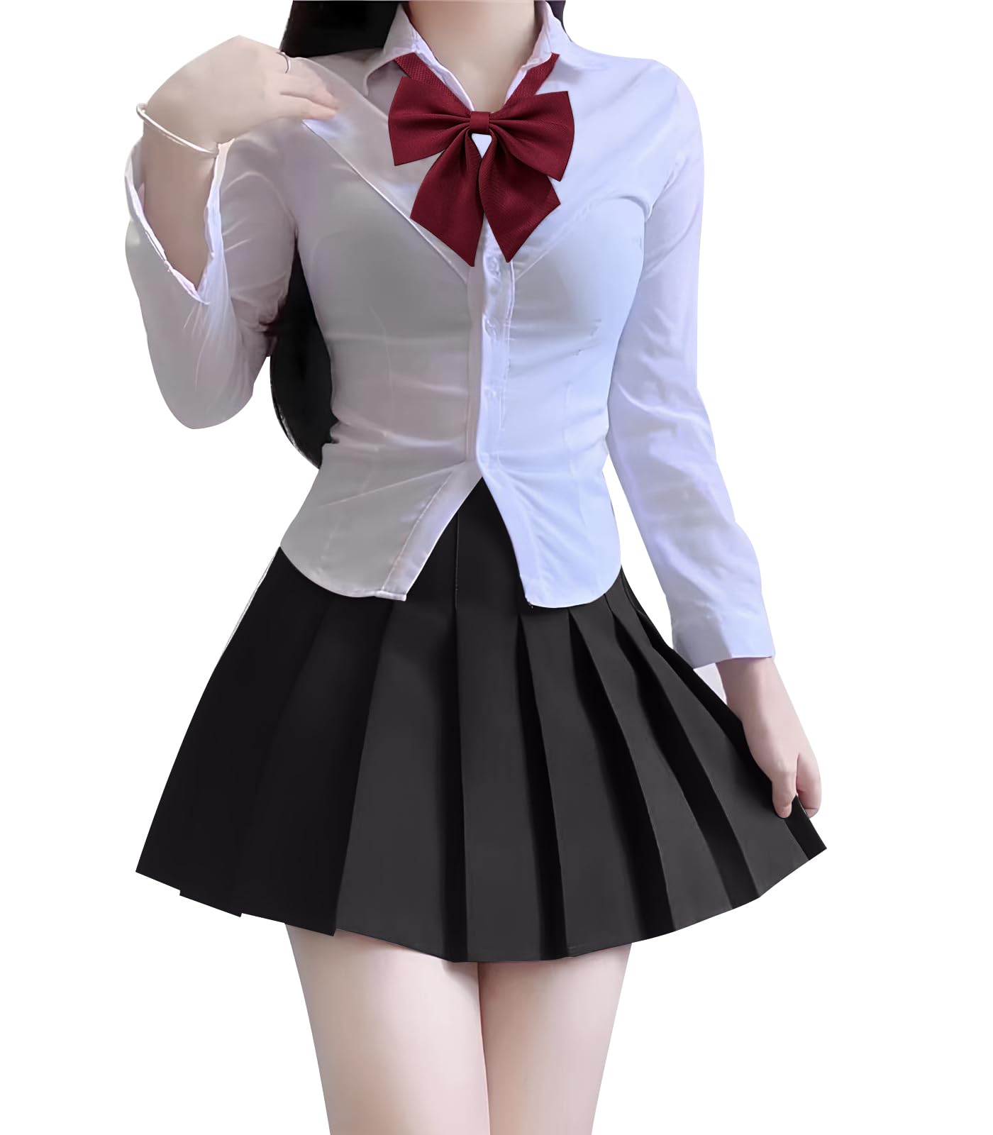 

Skirt JK Ribbon M [Wuzfully] Girls Uniform, Cute, Innocent, Cosplay, Student, Uniform, Included, 3-Piece Set, Costume, Black, чорний