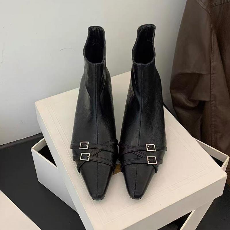 Pointed Toe Women'S Boots Fashion Heels Shoes  Luxury Winter Boots New Pumps Buckle Party Elegant Chelsea Mujer De Botas