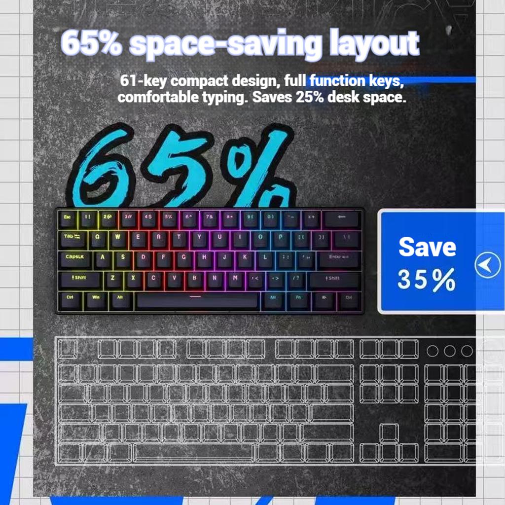 2025 New Mini 60% Gaming Keyboard, RGB Backlit 61 Key Ultra-Compact Keyboard,  Ergonomic Waterproof Mechanical Feeling Office